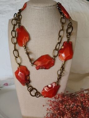 Chico's Orange Faceted Stone Link Long Necklace